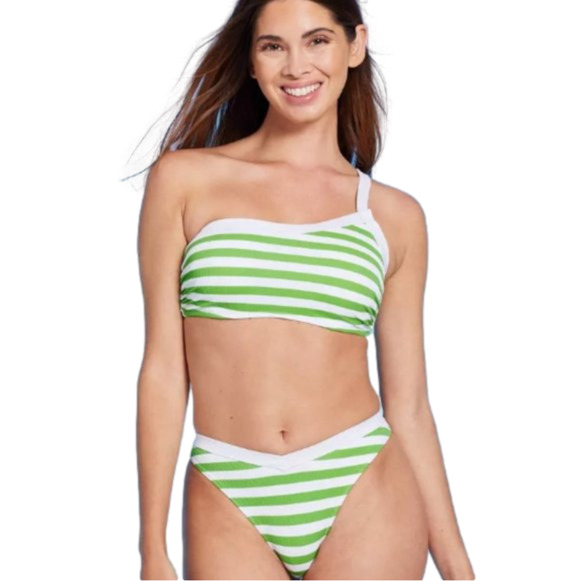 Shade and Shore Underwire Ribbed One Shoulder Bikini Top NWT - Picture 1 of 6